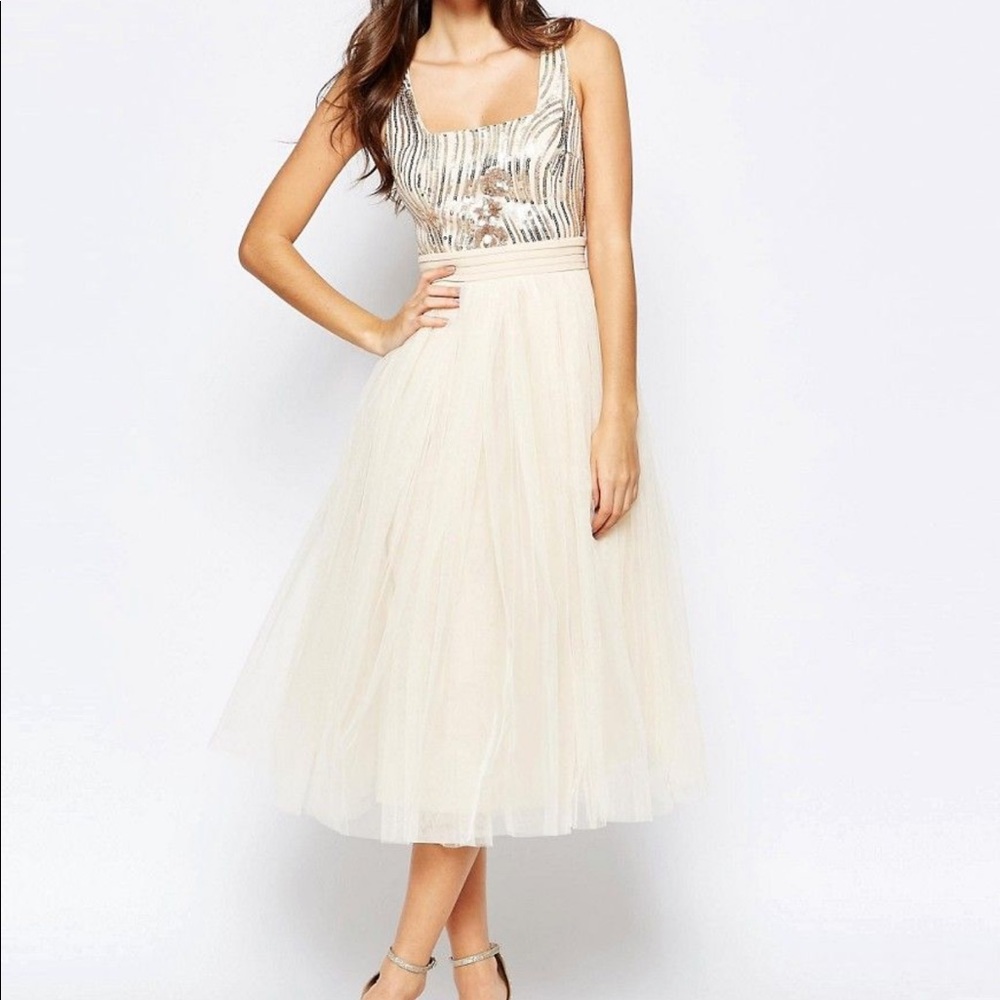 Little Mistress Tulle and Sequin Dress Midi Blush